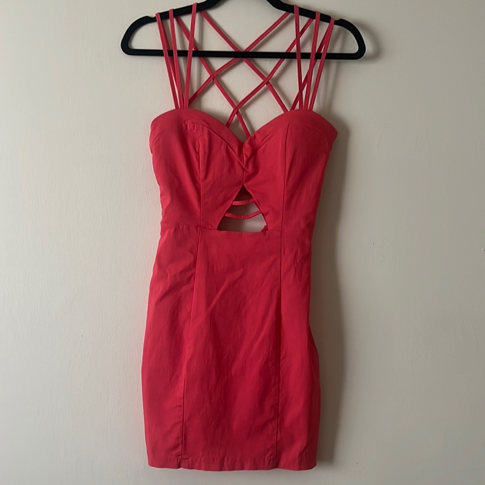 Ally hot pink strappy bodycon dress with cutouts